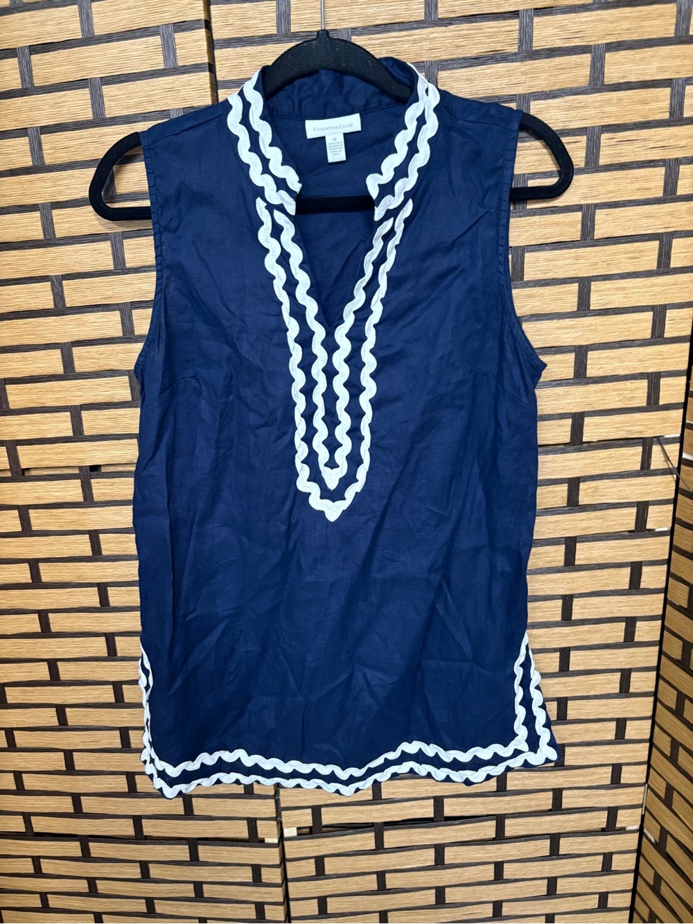 Charter club navy linen tank top size medium